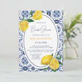 Mittelmeer-Zitrusfrüchte-Zitrusfrüchte-Brautparty Einladung (Stehend Vorderseite)