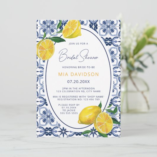 Mittelmeer-Zitrusfrüchte-Zitrusfrüchte-Brautparty Einladung (Stehend Vorderseite)
