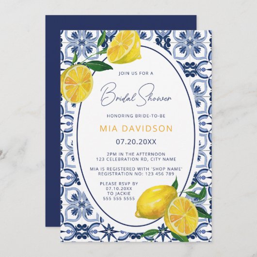 Mittelmeer-Zitrusfrüchte-Zitrusfrüchte-Brautparty Einladung (Vorne/Hinten)