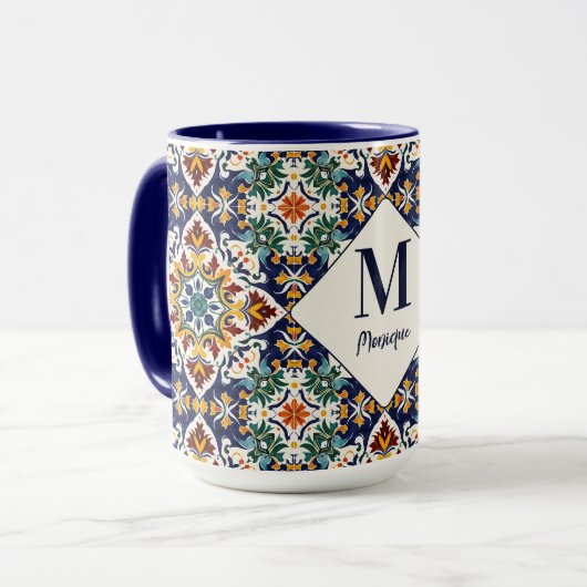 Mittelmeerazulejo Türkisches Fliesen Monogramm Tasse (Vorderseite Links)