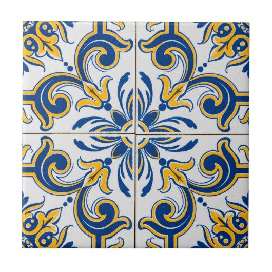 Mittelmeerblau & Gold Fliese (Vorderseite)