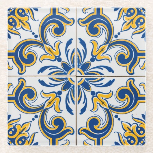 Mittelmeerblau & Gold Glasuntersetzer (Vorderseite)
