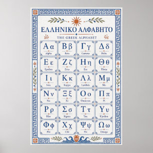 Mittelmeerblau Griechisches Alphabet Hellenisches Poster