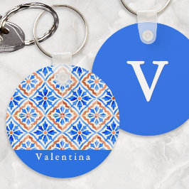 Mittelmeerblaue Azulejo-Fliese Personalisierter Na Schlüsselanhänger