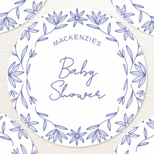 Mittelmeerblaue Baby-Party mit Wildblumen Runder Aufkleber