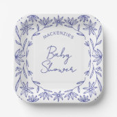 Mittelmeerblaue Baby Shower mit Wildblumen Pappteller (Vorderseite)