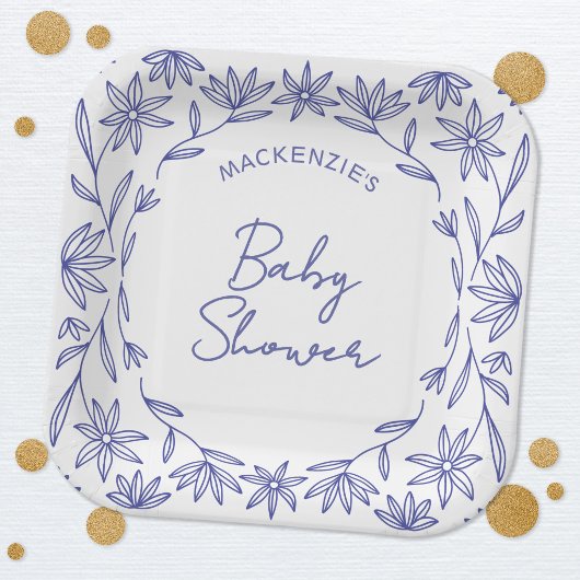 Mittelmeerblaue Baby Shower mit Wildblumen Pappteller