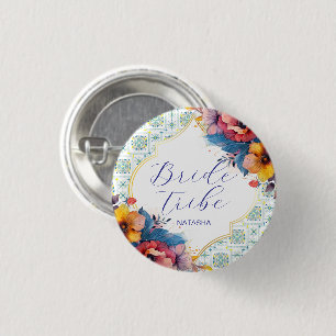Mittelmeerblaue Blumen Brautjungfer   Button