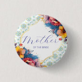 Mittelmeerblaue Blumen Brautmutter Button (Vorderseite)