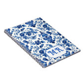 Mittelmeerblaue Blumenfliesen-Monogramm Notizblock (Rechte Seite)