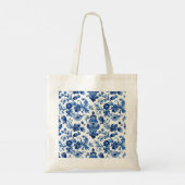 Mittelmeerblaue Blumenfliesen-Monogramm Tragetasche (Rückseite)
