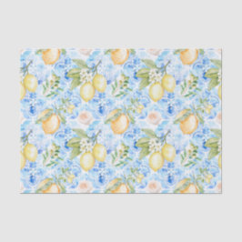 Mittelmeerblaue Fliese Gelbe Zitrone Aquarell Seidenpapier