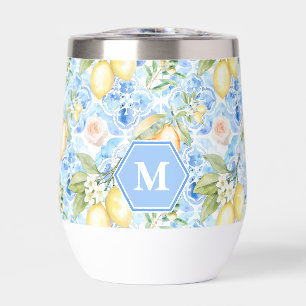 Mittelmeerblaue Fliesen-Limoncello-Monogramm-Name