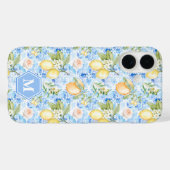 Mittelmeerblaue Fliesen-Limoncello-Monogramm-Name Case-Mate iPhone Hülle (Rückseite (Horizontal))