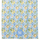 Mittelmeerblaue Fliesen-Limoncello-Monogramm-Name Duschvorhang (Vorderseite)