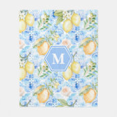 Mittelmeerblaue Fliesen-Limoncello-Monogramm-Name Fleecedecke (Vorderseite)