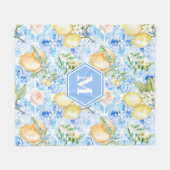 Mittelmeerblaue Fliesen-Limoncello-Monogramm-Name Fleecedecke (Vorderseite (Horizontal))