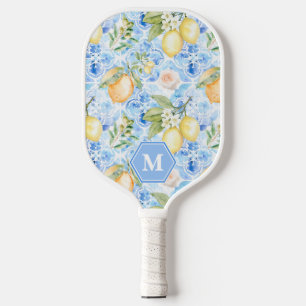 Mittelmeerblaue Fliesen-Limoncello-Monogramm-Name Pickleball Schläger