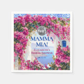 Mittelmeerblaue Fliesen rosa Blumen Disco-Kugel Serviette (Vorderseite)