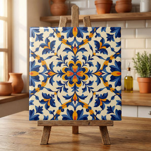 Mittelmeerblaue florale portugiesische Azulejo Fliese