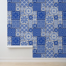 Mittelmeerblaue und weiße Azulejo-Majolika-Fliesen