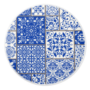 Mittelmeerblaue und weiße Azulejo-Majolika-Mosaik Keramikknauf