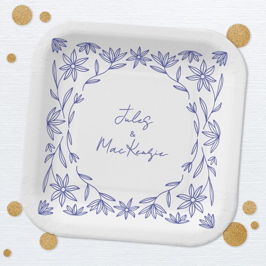 Mittelmeerblaue Wildblumenhochzeit Pappteller