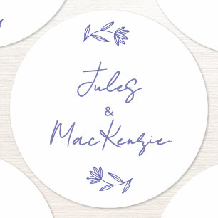 Mittelmeerblaue Wildblumenhochzeit Runder Aufkleber