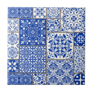 Mittelmeerblaues und weißes Azulejo-Majolika-Mosai Fliese