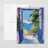 Mittelmeerblick mit Bougainvillea Postkarte (Vorne/Hinten)