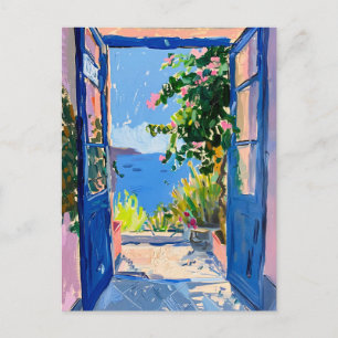 Mittelmeerblick mit Bougainvillea Postkarte