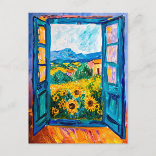 Mittelmeerblick mit Bougainvillea Postkarte