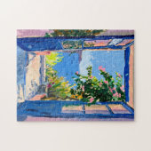 Mittelmeerblick mit Bougainvillea Puzzle (Horizontal)