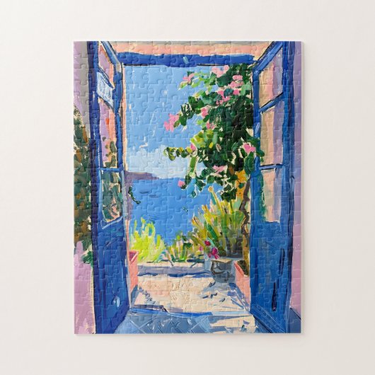 Mittelmeerblick mit Bougainvillea Puzzle (Vertikal)