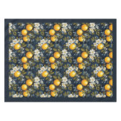 Mittelmeerblühende Orangenfrüchte in marineblauer  Tischdecke (Vorderseite (Horizontal))