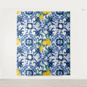 Mittelmeerfliesen, Majolika, blaue Fliesen, Zitron Wandteppich (Vorderseite)