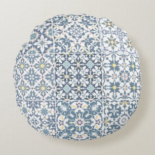 Mittelmeerfliesen, marokkanisch, Majolika, Azulejo Rundes Kissen