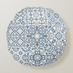 Mittelmeerfliesen, marokkanisch, Majolika, Azulejo Rundes Kissen