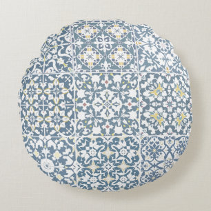 Mittelmeerfliesen, marokkanisch, Majolika, Azulejo Rundes Kissen