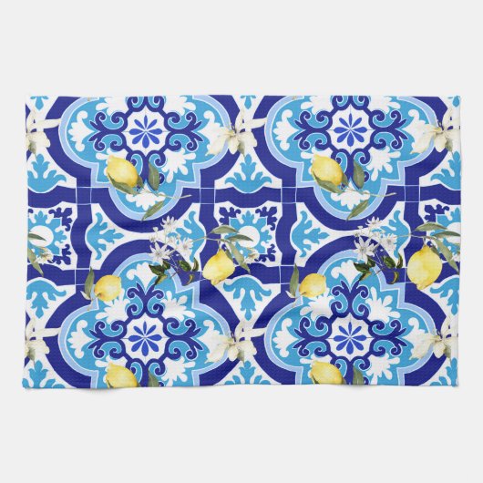 Mittelmeerfliesen, Mosaik, Zitrone, Geschirrtuch (Horizontal)
