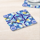 Mittelmeerfliesen, Mosaik, Zitrone, Rechteckiger Pappuntersetzer (angewinkelt)