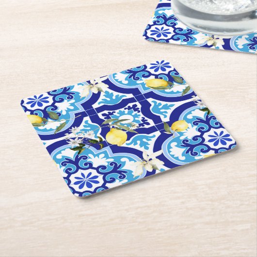 Mittelmeerfliesen, Mosaik, Zitrone, Rechteckiger Pappuntersetzer (angewinkelt)