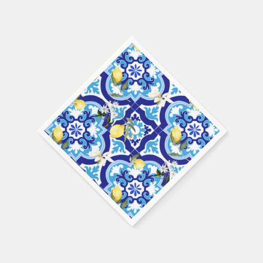 Mittelmeerfliesen, Mosaik, Zitrone, Serviette (Ecke)