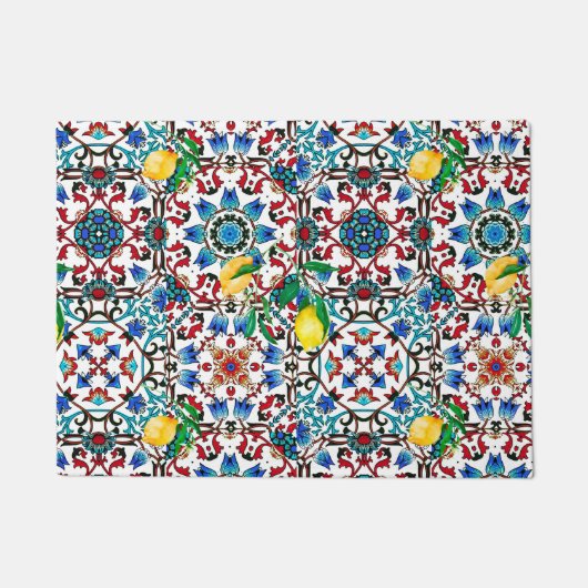 Mittelmeerfliesen,Mosaik,Zitrone,Sommerkunst Fußmatte (Vorderseite)