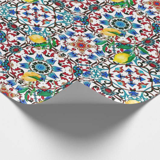 Mittelmeerfliesen,Mosaik,Zitrone,Sommerkunst Geschenkpapier (Ecke)