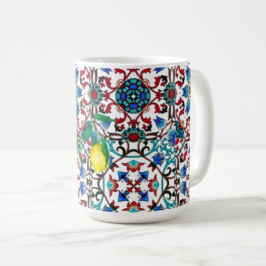 Mittelmeerfliesen,Mosaik,Zitrone,Sommerkunst Kaffeetasse (VorderseiteRechts)