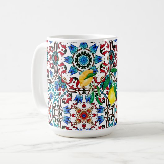 Mittelmeerfliesen,Mosaik,Zitrone,Sommerkunst Kaffeetasse (Vorderseite Links)