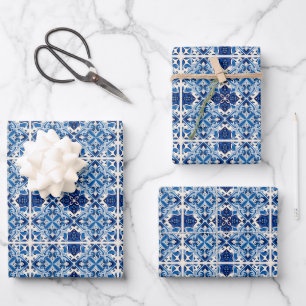 Mittelmeerfliesen, Portugiesisch, Azulejo, Majolik Geschenkpapier Set