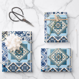 Mittelmeerfliesen, Portugiesisch, Azulejo, Majolik Geschenkpapier Set