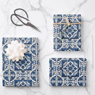 Mittelmeerfliesen, Portugiesisch, Azulejo, Majolik Geschenkpapier Set